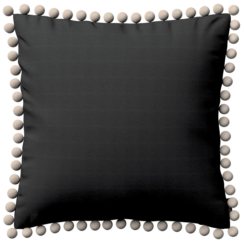 Dekoria Kussenhoes Wera met pompons, zwart 45 x 45 cm