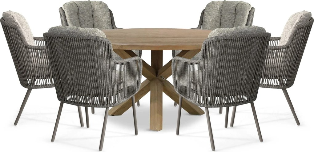 Tuinset Ronde Tuintafel 6 personen 160 cm Rope Zand/Beige  Santika Furniture Santika