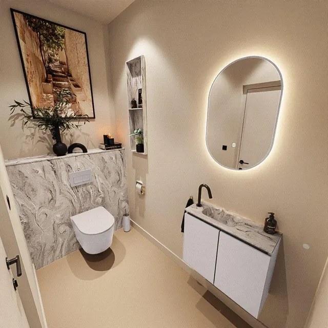 MONDIAZ TURE-DLUX 60cm toiletmeubel Cale. EDEN wastafel Glace positie links. Met 1 kraangat. TUREDX60CALL1GLA