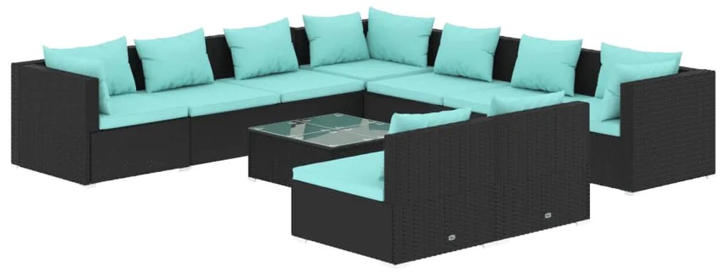 vidaXL 10-delige Loungeset met kussens poly rattan zwart