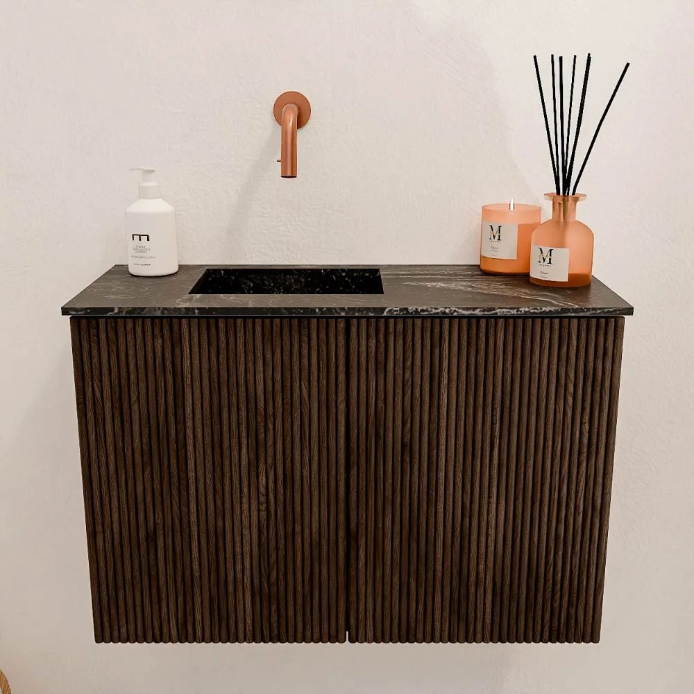 Mondiaz Joya DLux 60cm toiletmeubel walnut met wastafel faye links zonder kraangat lava