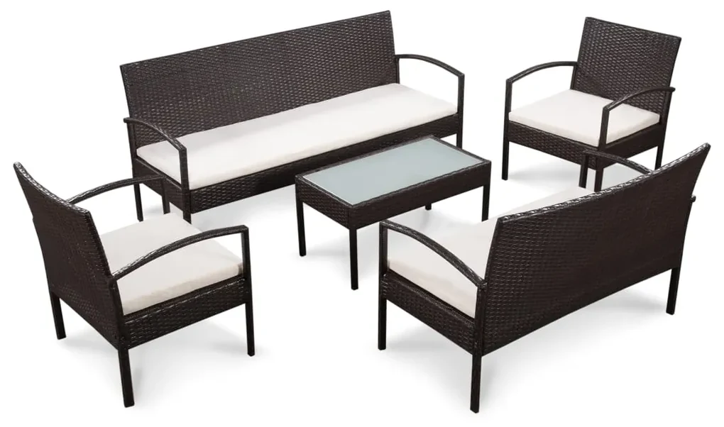 vidaXL 5-delige Loungeset met kussens poly rattan bruin