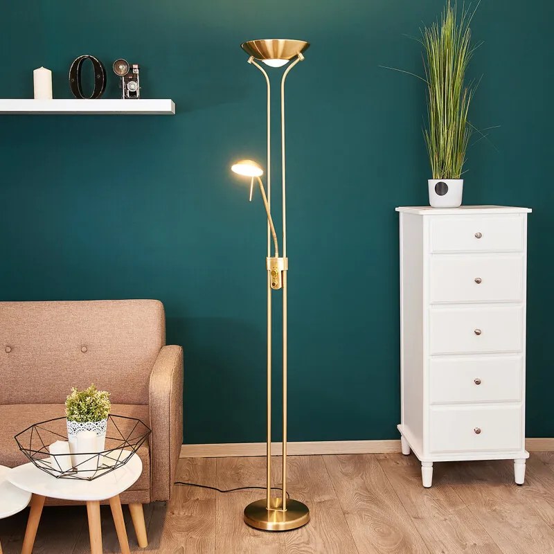 Josefin - LED vloerlamp met leeslamp, messing - lampen-24