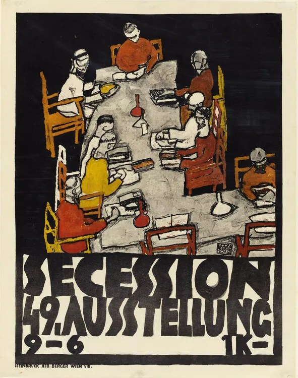 Kunstreproductie Poster for the Vienna Secession, 49th Exhibition, Die Freunde, Egon Schiele