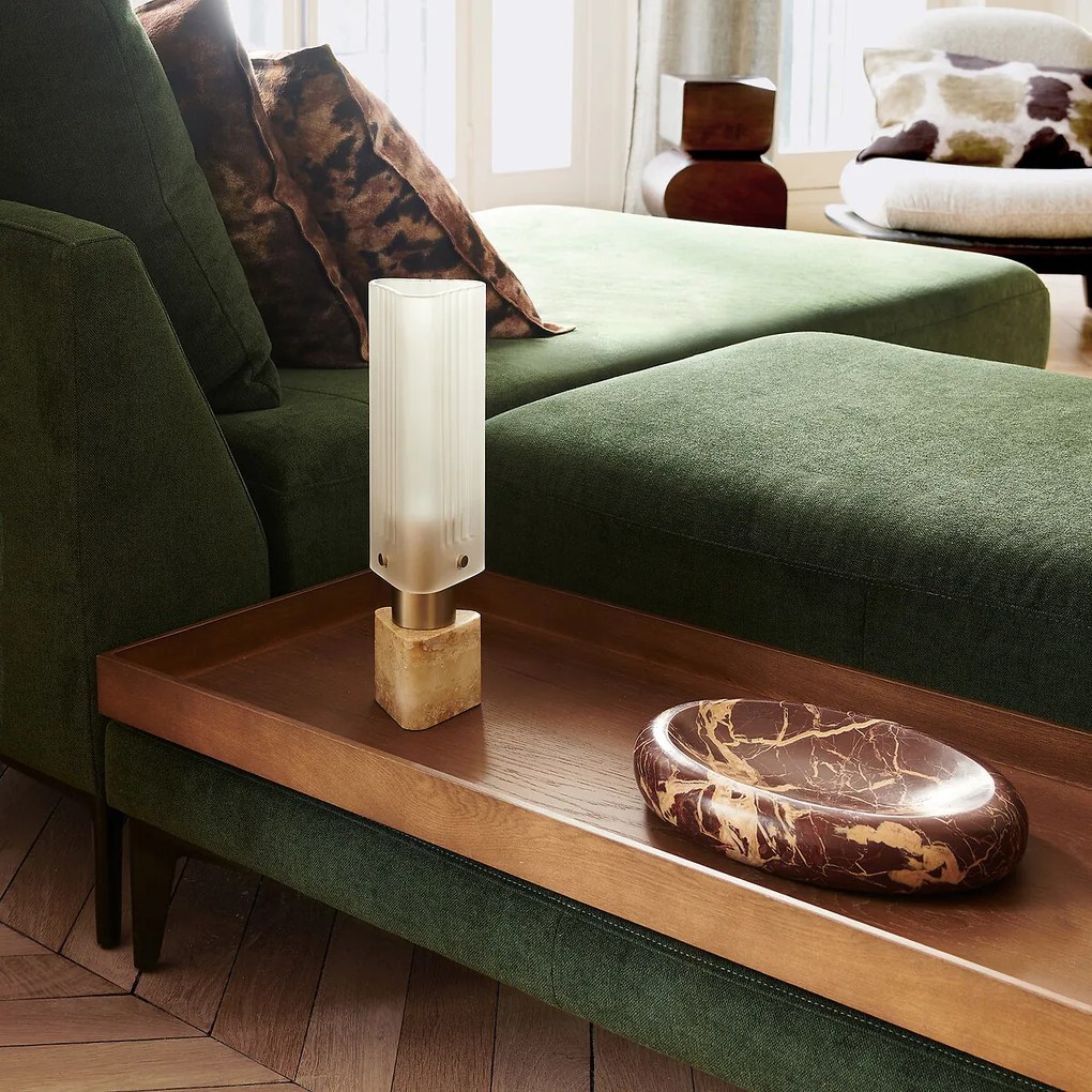 Lamp van glas en travertijn, Strozzi, ontwerp Emmanuel Gallina