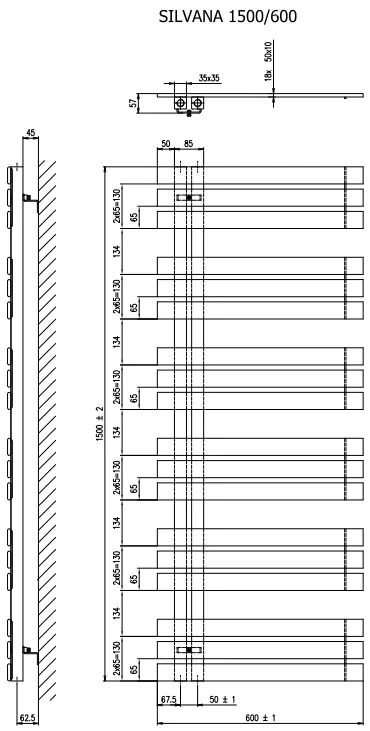 Sapho Silvana radiator mokka 60x150cm 771W