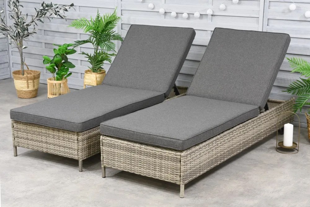 Set van twee kunststof rotan ligbedden Tobago Garden Point lichtgrijs