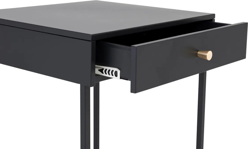 Metalen Nachtkastje Met Lade Zwart - 41x41x50cm.