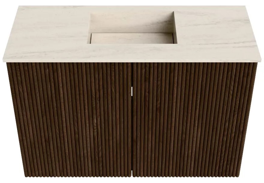 Mondiaz Joya DLux 60cm toiletmeubel walnut met wastafel faye midden zonder kraangat meli