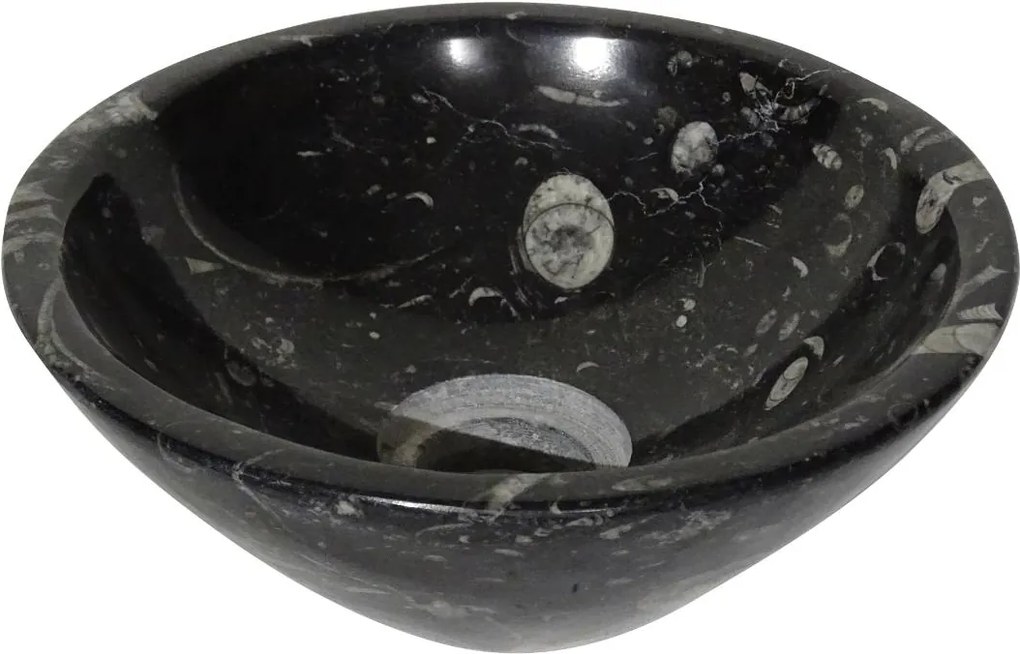 Zwart marmeren fonteintje | Eeuwenoud Orthoceras Fossiel | 24 x 24 x 8,5 cm
