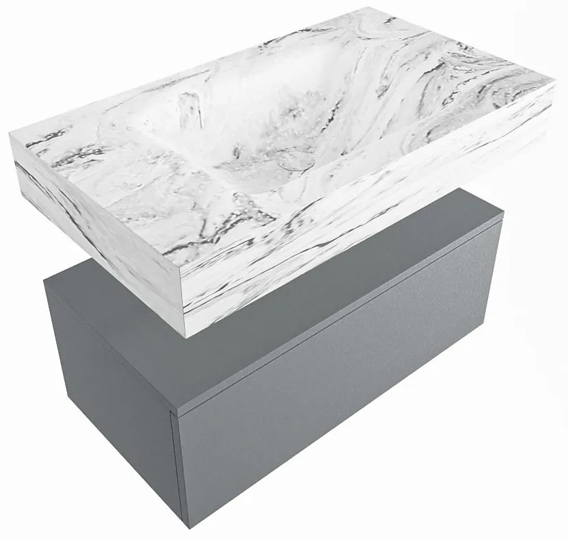 Mondiaz Alan DLux badmeubel 80cm plata 1 lade met wastafel glace midden 1 kraangat