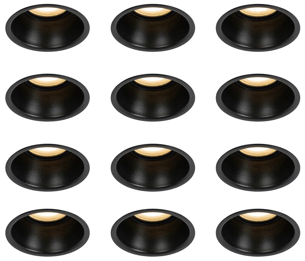 Set van 12 inbouwspots zwart GU10 50mm IP44 - Dept