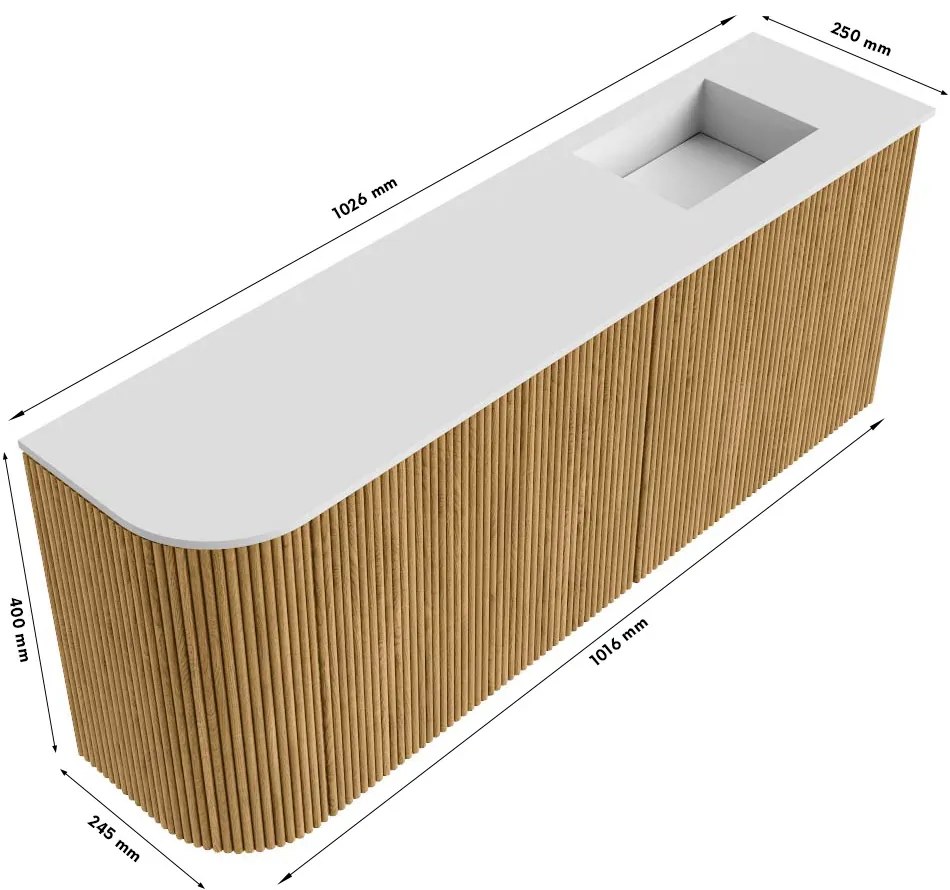 Mondiaz Joya DLux 100cm toiletmeubel ronding links oak met wastafel faye rechts zonder kraangat glace