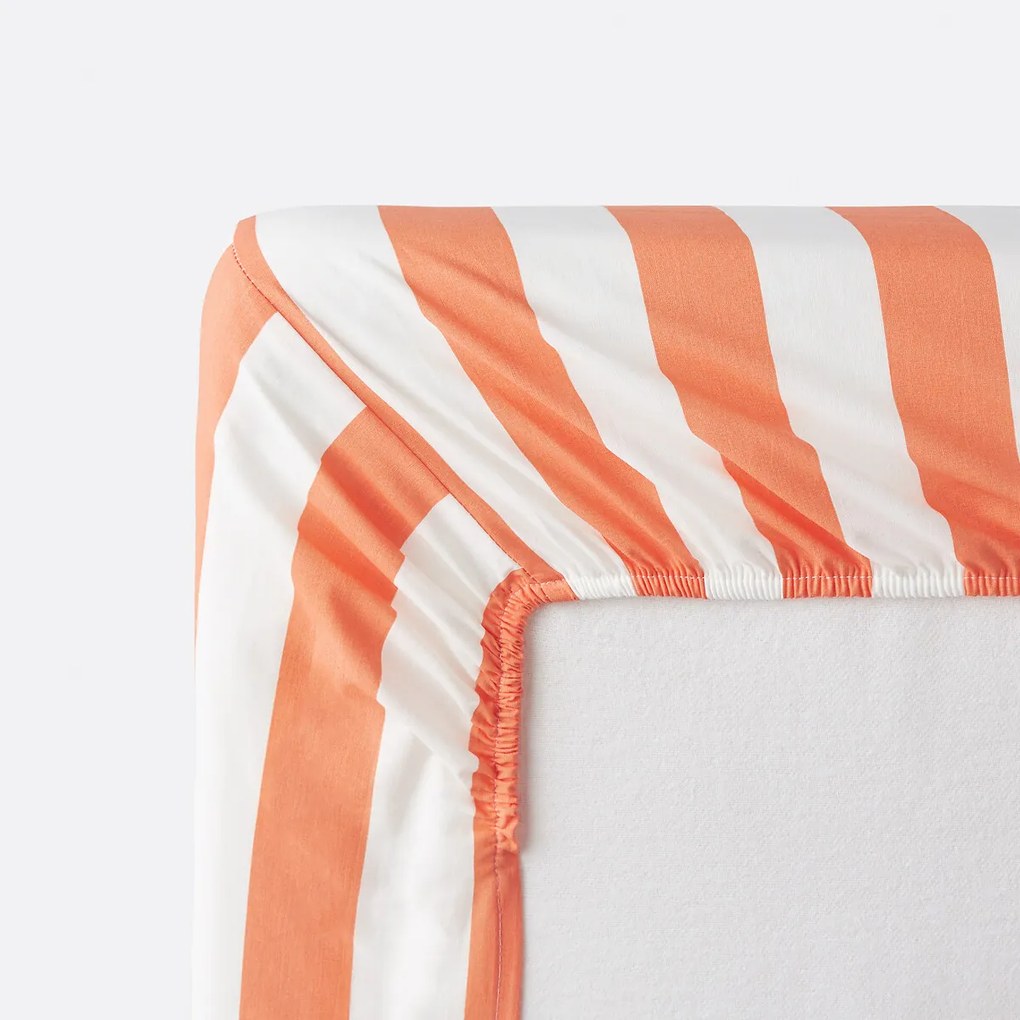Hoeslaken katoen, omslag 25 cm, strepen print, HENDAYE ORANGE