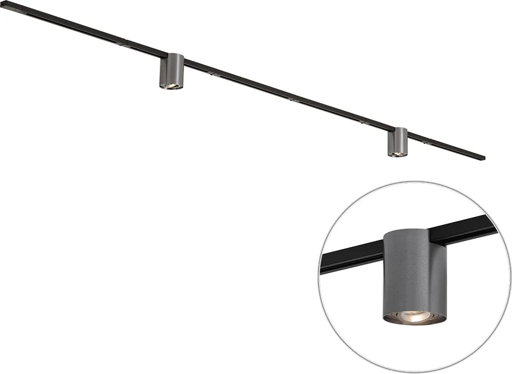 Modern railsysteem zwart met 2 spots gunmetal 1-fase - Iconic Rondoo Up