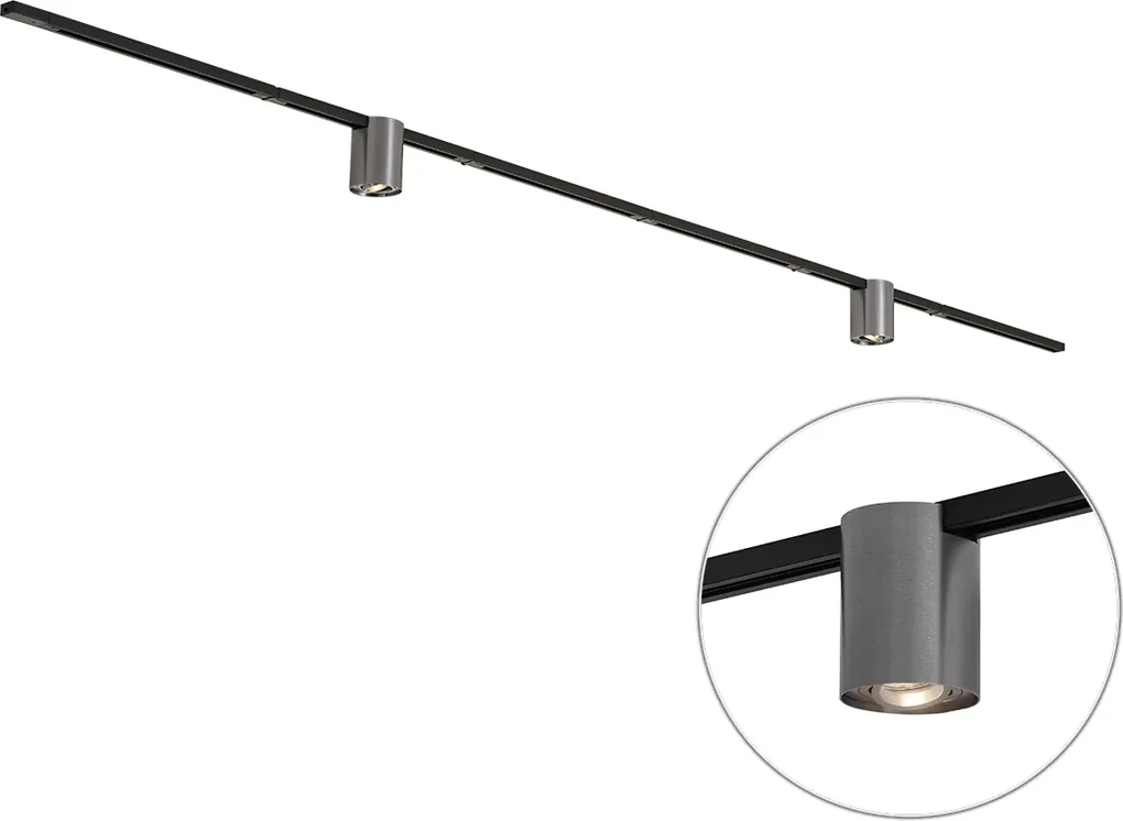 Modern railsysteem zwart met 2 spots gunmetal 1-fase - Iconic Rondoo Up ...