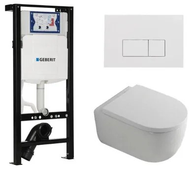 QeramiQ Dely Swirl Toiletset - 36.3x51.7cm - Inbouwreservoir met Geberit UP320 spoelmechanisme - 35mm zitting - glans witte bedieningsplaat - rechthoekige knoppen - wit glans SW1381697/SW706187/SW1000767/SW1026256