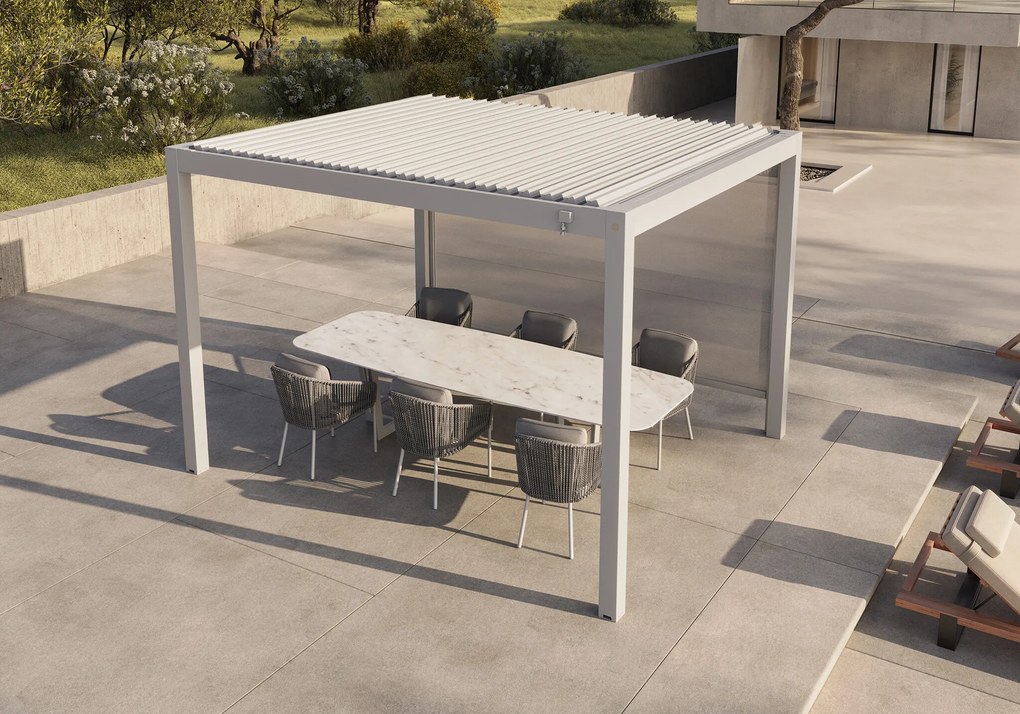 SUNS Luxe Gazebo overkapping manuele shutters camel sand