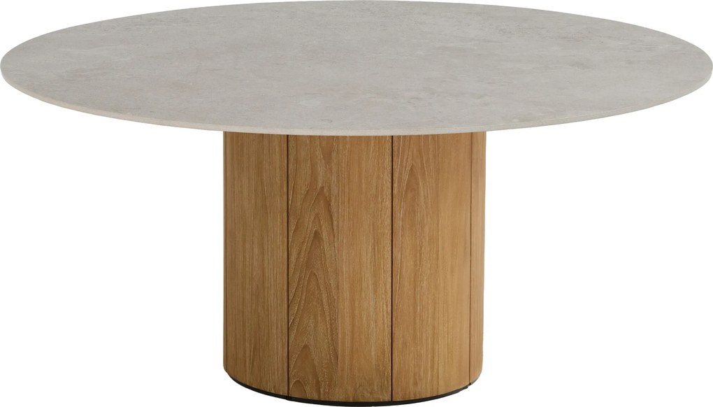 Bosco low dining tuintafel 160xH69 cm rond keramiek sabbia panna rustic teak Taste 4SO