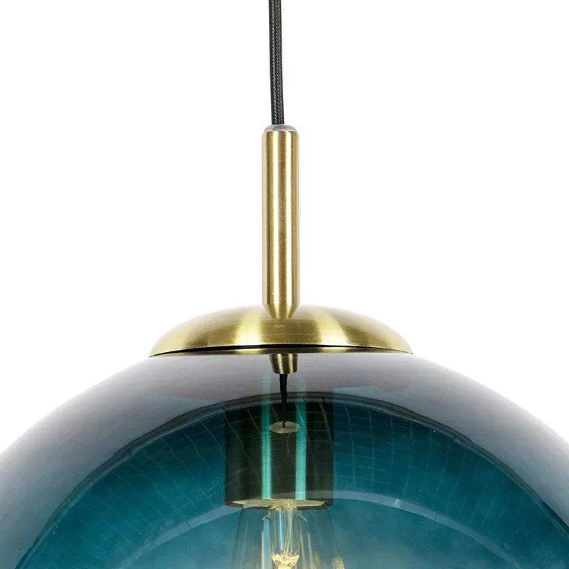 Art Deco hanglamp messing met oceaanblauw glas 33 cm - Pallon Art Deco E27 bol / globe / rond Binnenverlichting Lamp