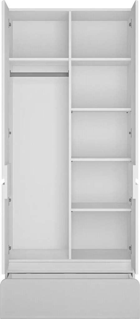 Kledingkast Versori 110, Wit, Lichtgrijs, 193x84x60cm, 140 kg, Kledingkast deuren: Met scharnieren