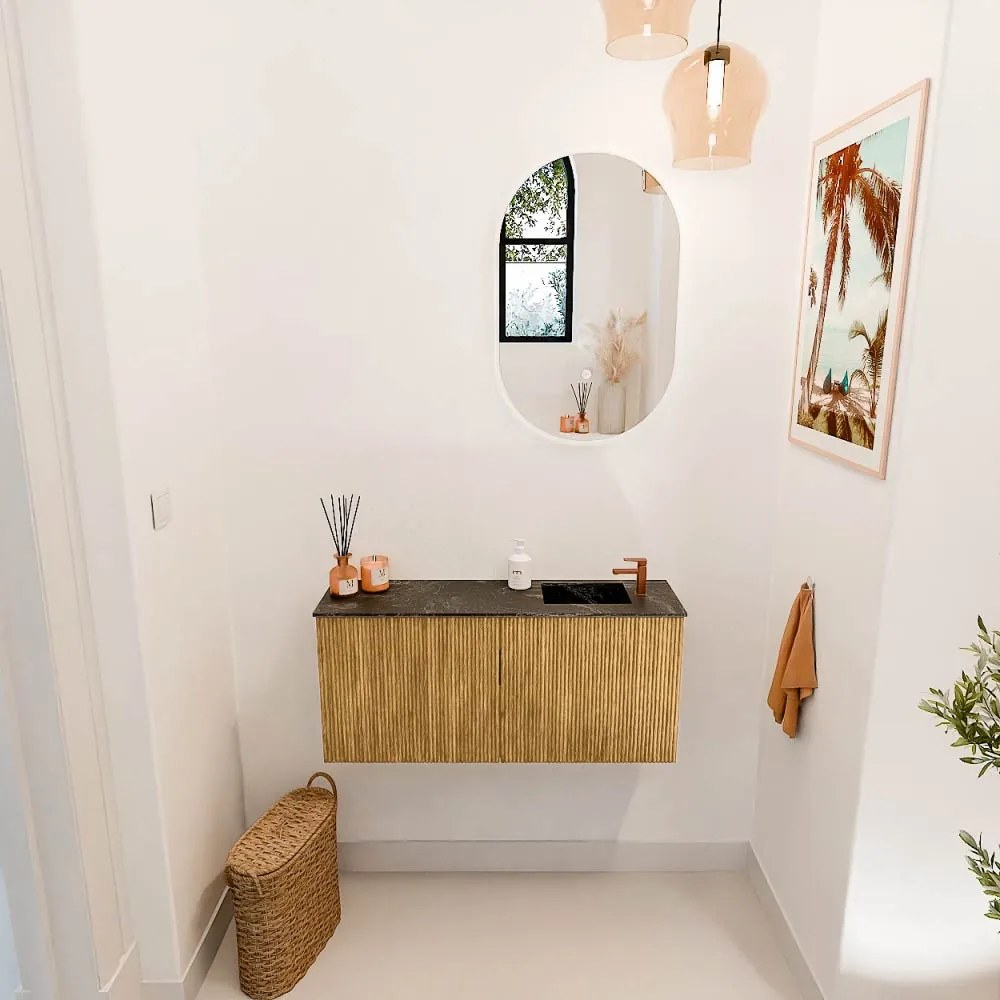 Mondiaz Joya DLux 90cm toiletmeubel oak met wastafel faye rechts 1 kraangat lava
