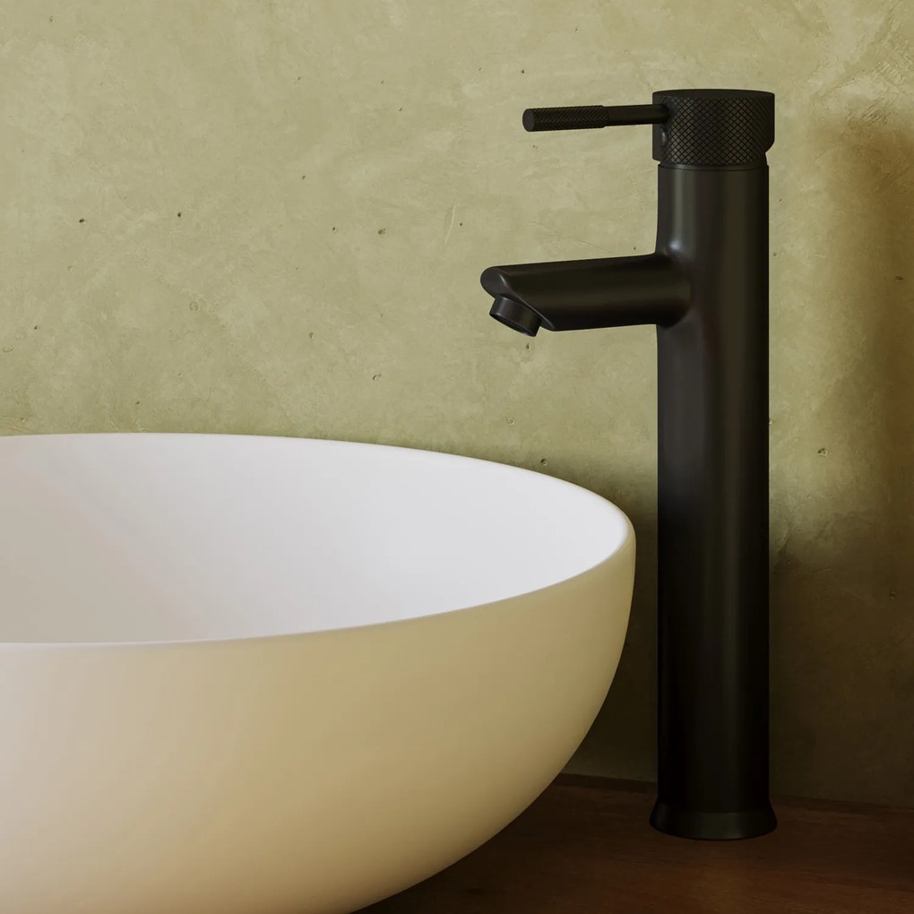 Saniclear Nero Curved verhoogde wastafelkraan zwart mat