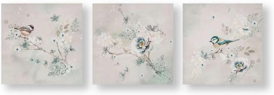 Art For The Home schilderijset Vogeltjes - grijs/blauw - 3x 30x30 cm - Leen Bakker