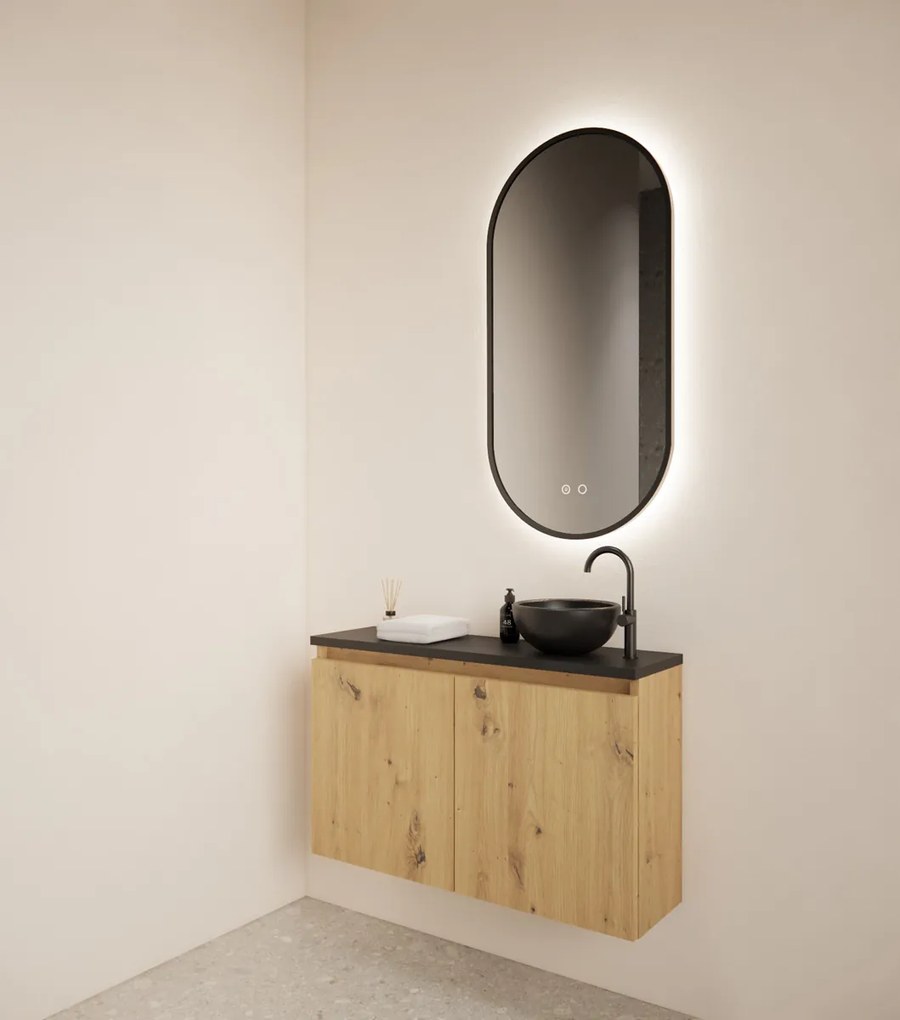 Gliss Design Echo toiletmeubel 80cm artisan eiken met toppaneel zwart mat