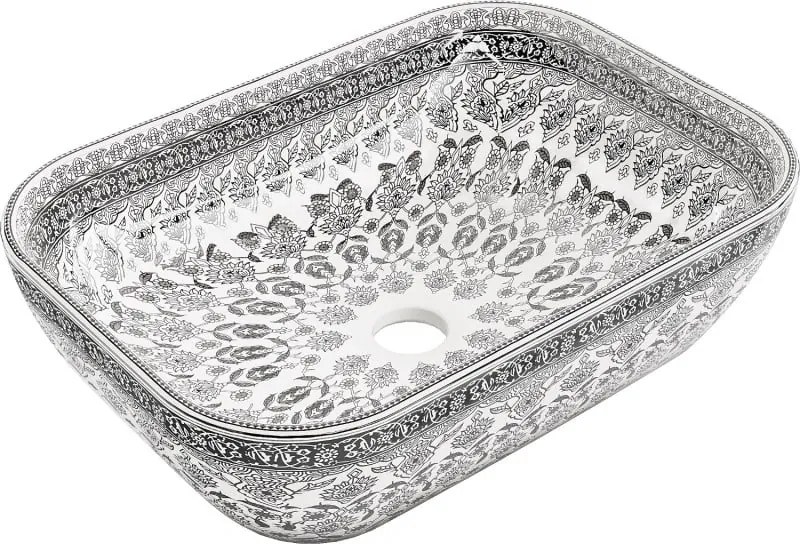 Mexen Rita opzetwastafel 45 x 32 cm, wit/zwart patroon - 21084586