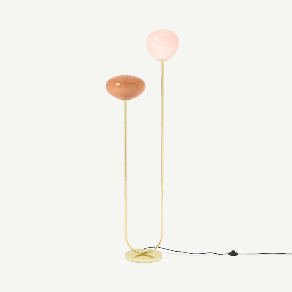 Adrianne staande lamp, roze en wijnrood glas en messing