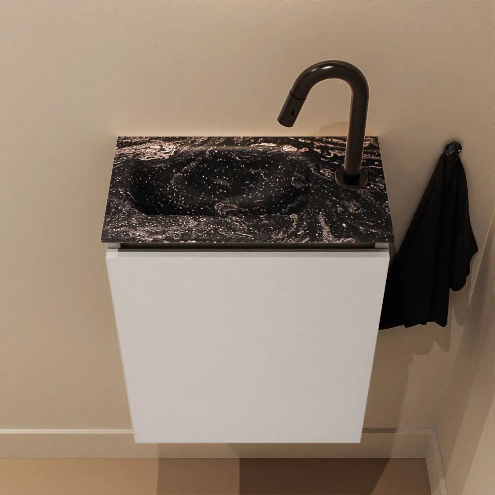 Mondiaz Ture DLux toiletmeubel 40cm linen met wastafel lava links met kraangat