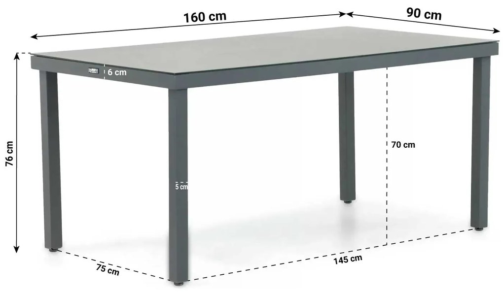 Dining Tuintafel   160 x 90 cm Aluminium/HPL Grijs  Porto