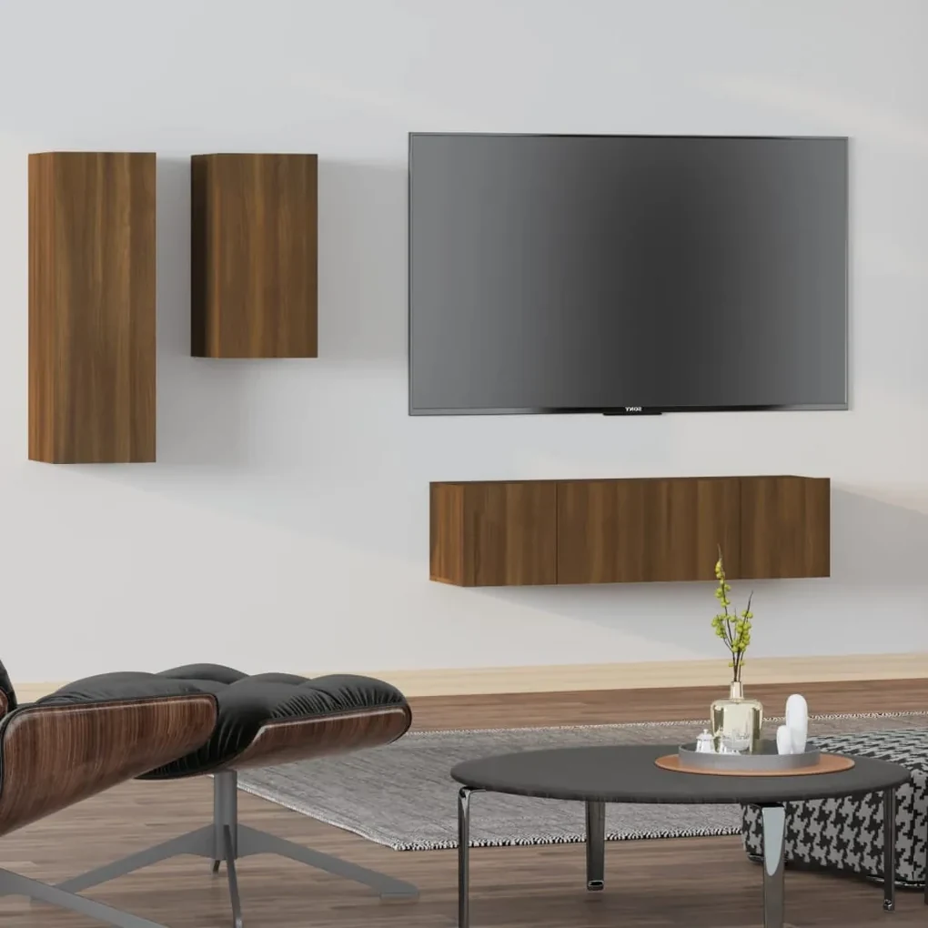 vidaXL 4-delige Tv-meubelset bewerkt hout bruineikenkleurig