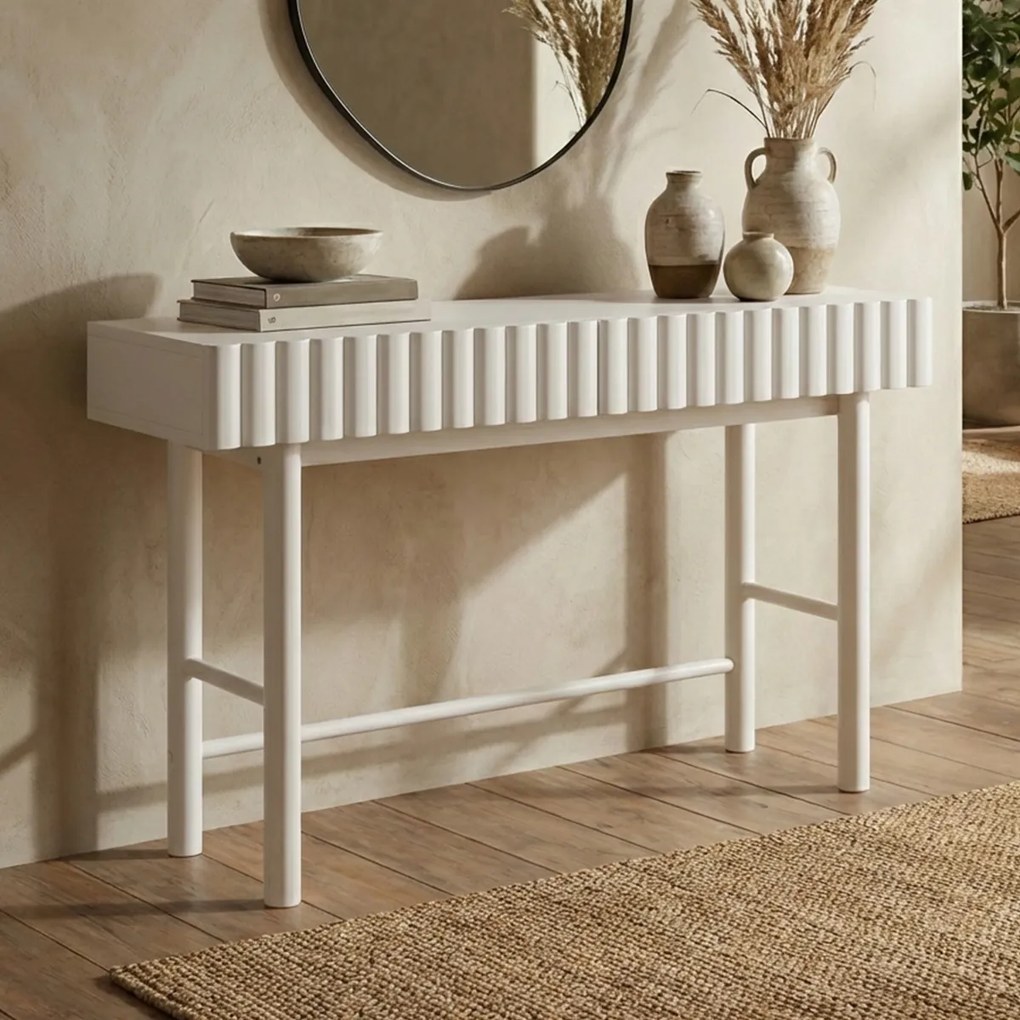 Sidetable Met Grote Ribbels Wit - 120 X 35cm.
