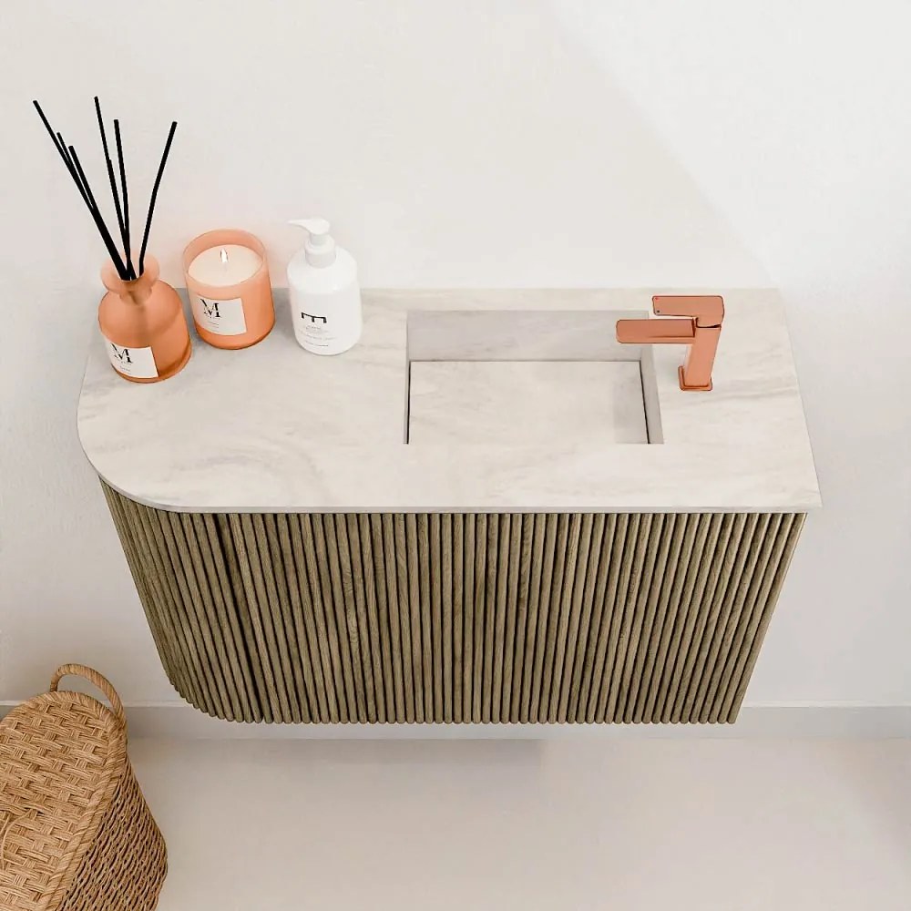 Mondiaz Joya DLux 60cm toiletmeubel ronding links dusk met wastafel faye rechts 1 kraangat ostra
