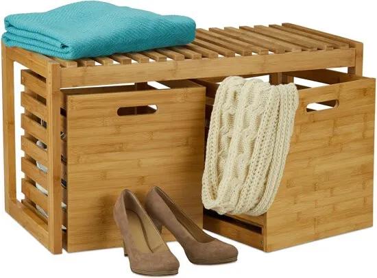 Halbankje met opslagruimte - houten bankje - zitbank met kisten - bamboe - hout