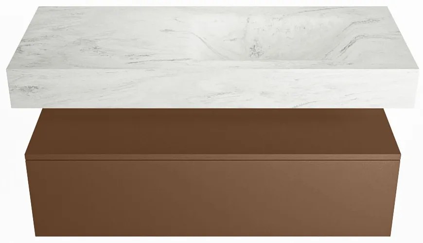 Mondiaz Alan DLux badmeubel 110cm rust 1 lade met wastafel opalo rechts zonder kraangat