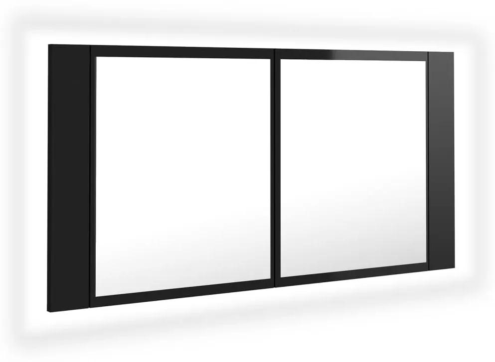 vidaXL Badkamerkast met spiegel en LED 90x12x45 cm hoogglans zwart