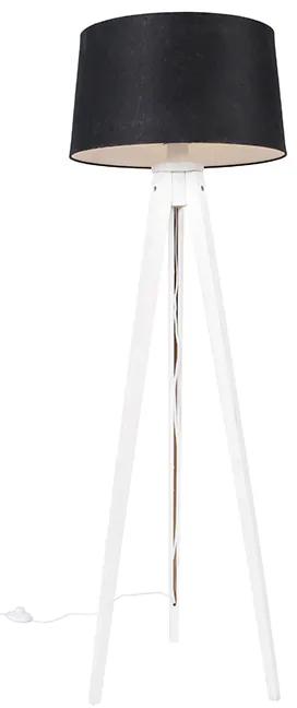 Moderne tripod wit met linnen kap zwart 45 cm - Tripod Classic Klassiek / Antiek E27 Scandinavisch rond Binnenverlichting Lamp