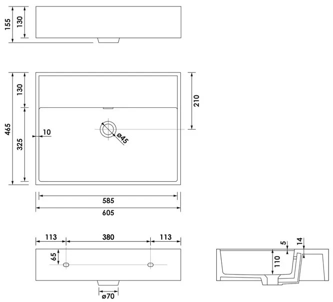 Brauer Lunar wastafel keramiek 60cm zonder kraangat wit glans