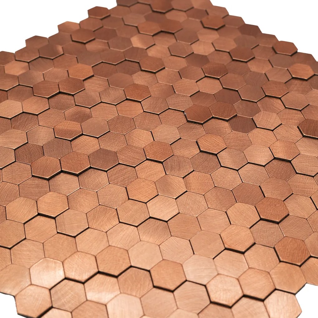 Zelfklevende Mozaïektegels Metaal | Mini Hexagon 3D Koper | 29,8×30,7 cm | Keuken, Bad & WC