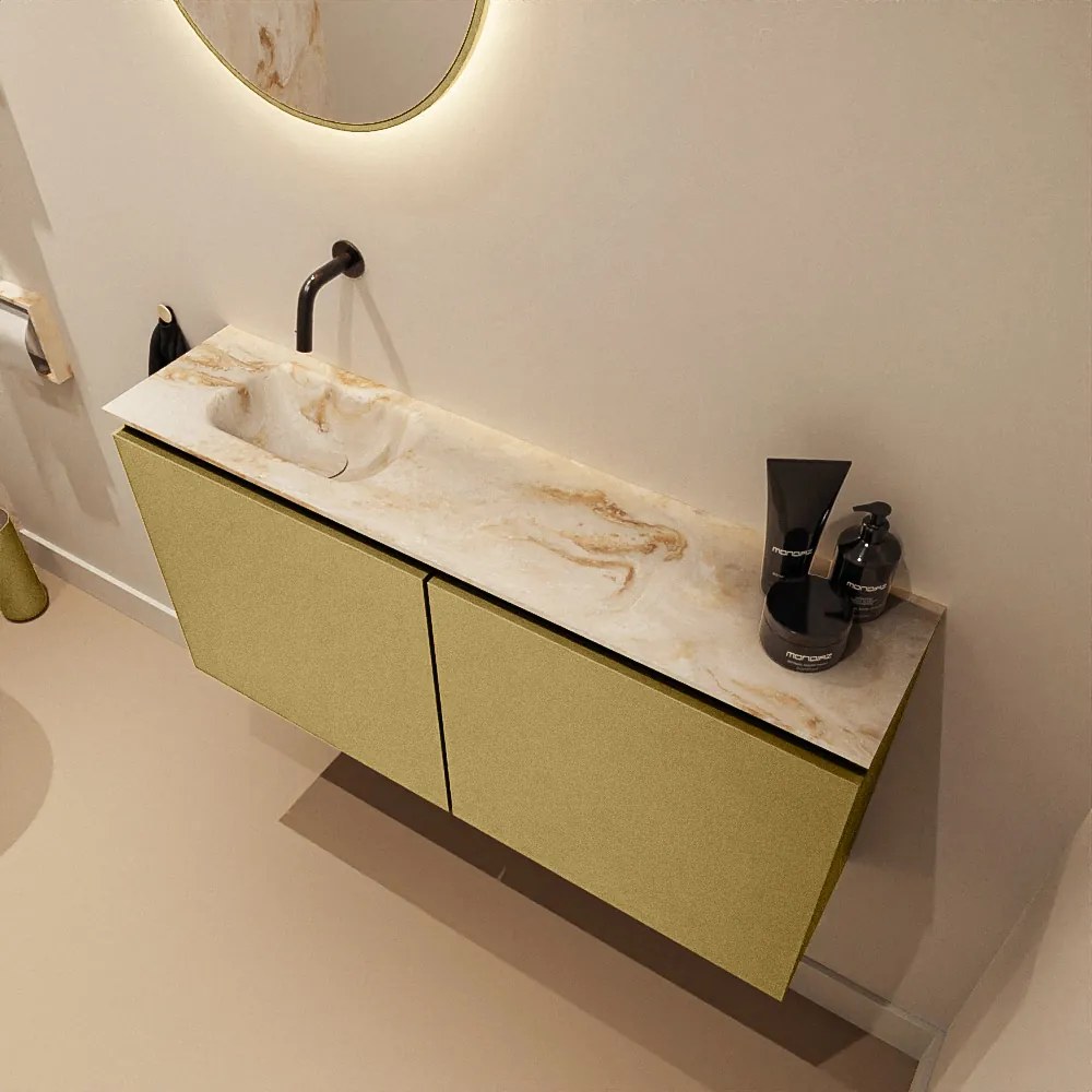 Mondiaz Ture DLux toiletmeubel 100cm oro met wastafel frappe links zonder kraangat