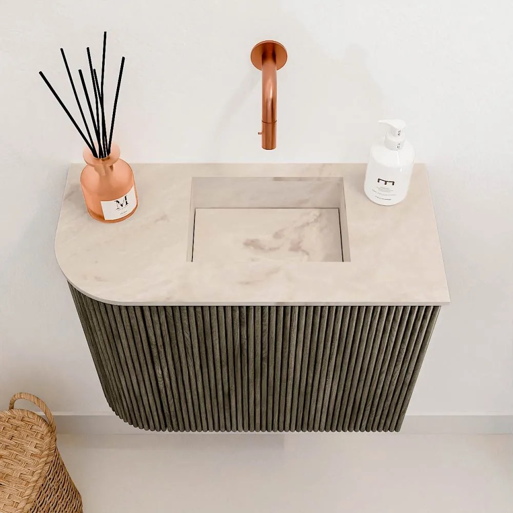 Mondiaz Joya DLux 50cm toiletmeubel ronding links shadow met wastafel faye rechts zonder kraangat frappe