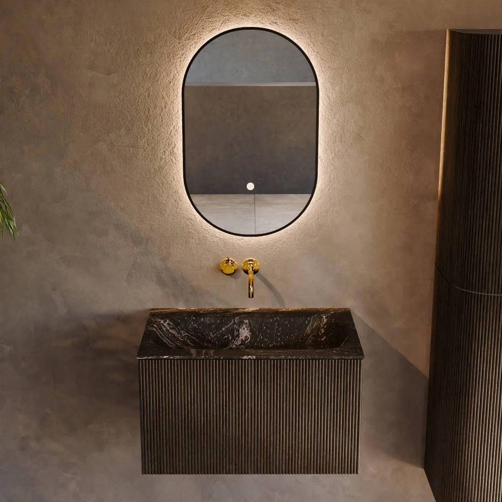 Mondiaz Kurve-dlux 70cm badmeubel shadow met 1 lade en wastafel big small midden zonder kraangat lava