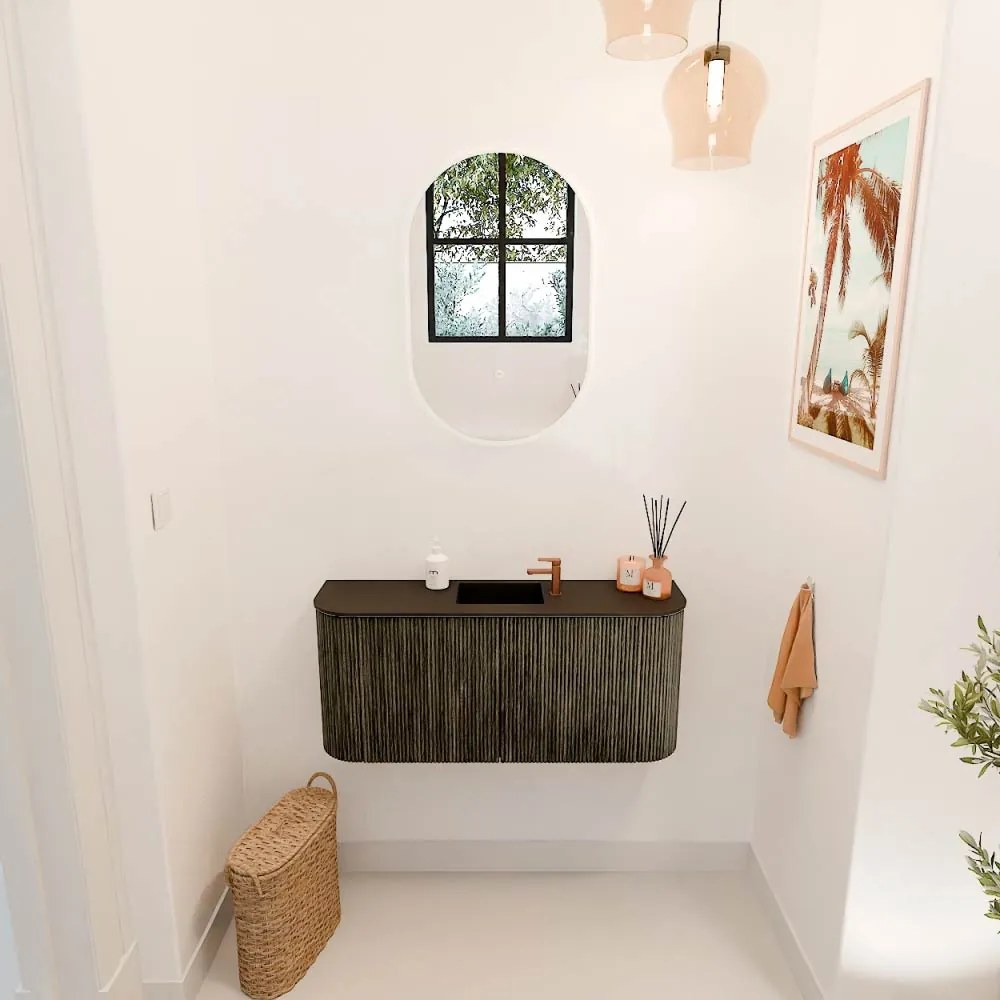 Mondiaz Joya 95cm toiletmeubel ronding links/rechts shadow met wastafel faye midden 1 kraangat urban