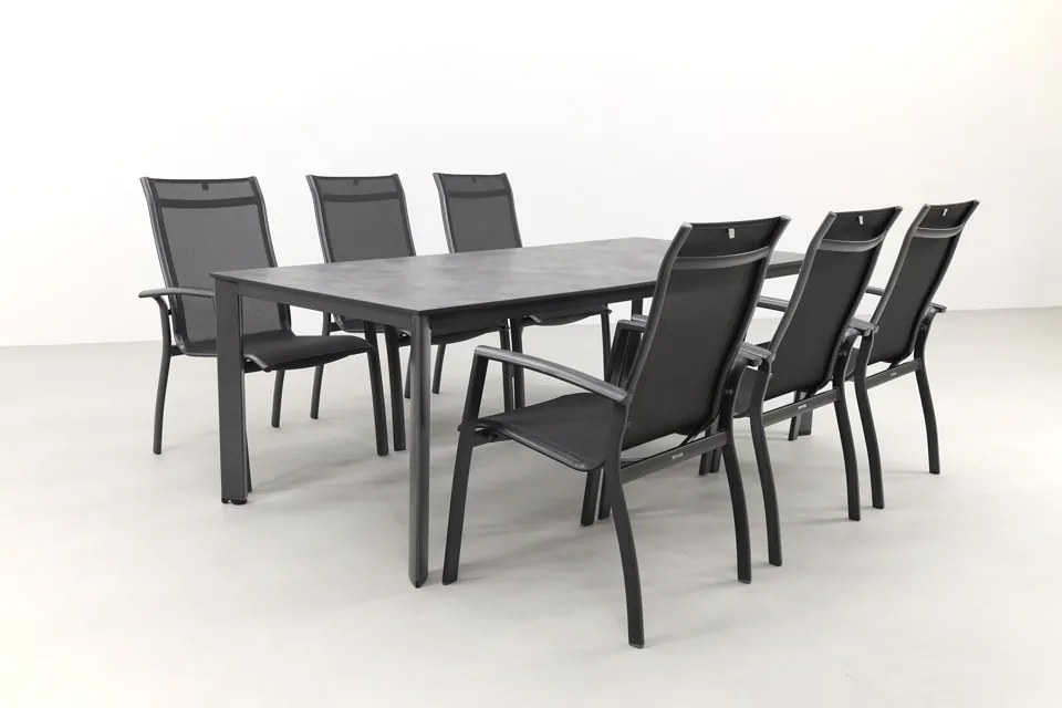 Kettler Legato/Edge stapelbare aluminium tuinset voor 6 personen 220x95 cm. - Antraciet