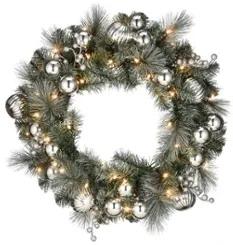 National Tree Company Frosted Silver Pine kerstkrans met verlichting 61cm