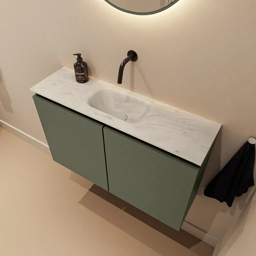 Mondiaz Ture DLux toiletmeubel 80cm army met wastafel opalo midden zonder kraangat