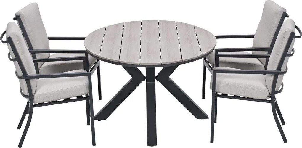 Garden Impressions Senja tuinset 5-delig sandstone - Tulli tuintafel 180x115 cm - light teak vironwood